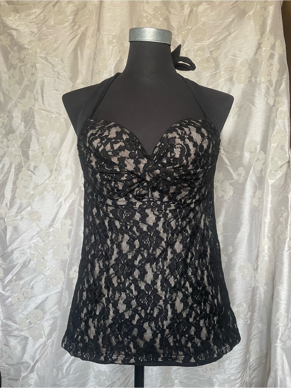 Victoria's Secret Black Lace Halter Chemise Top